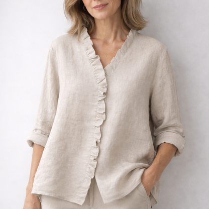 Sanelle | Elegant Ruched Cotton and Linen Blouse