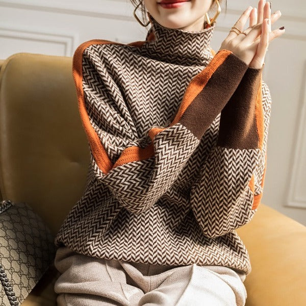 Victoria | herringbone Luxe Turtleneck