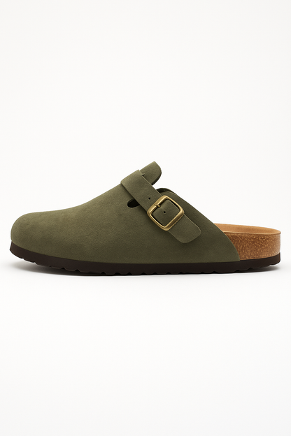 Aria | Suede Clogs with Cork Footbed