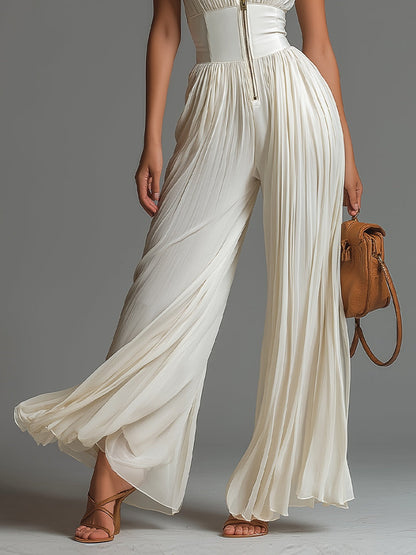 Zsófia Jumpsuit – White Pleated Chiffon • S1