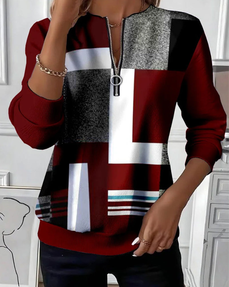 Maria® | Casual Sweatshirt with Half Zipper and Print