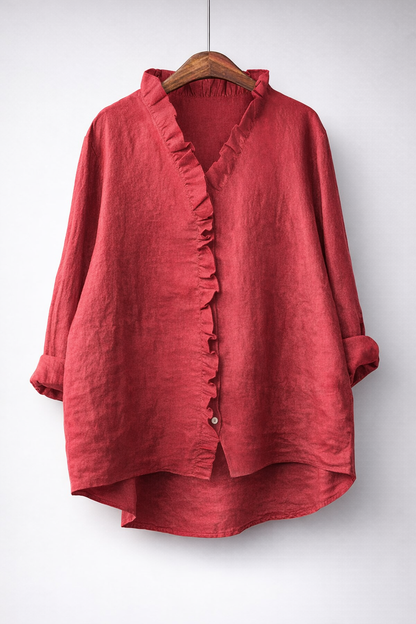 Sanelle | Elegant Ruched Cotton and Linen Blouse