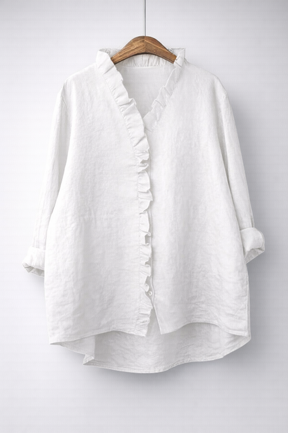 Sanelle | Elegant Ruched Cotton and Linen Blouse