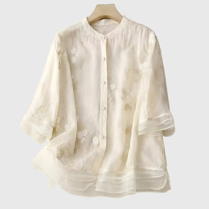 Victoria | Elegant Top with Embroidered Flowers