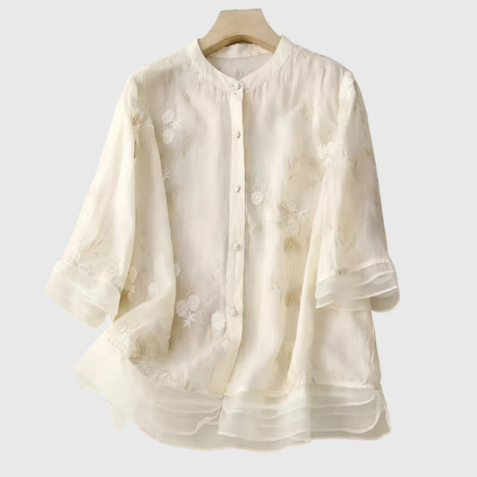 Victoria | Elegant Top with Embroidered Flowers