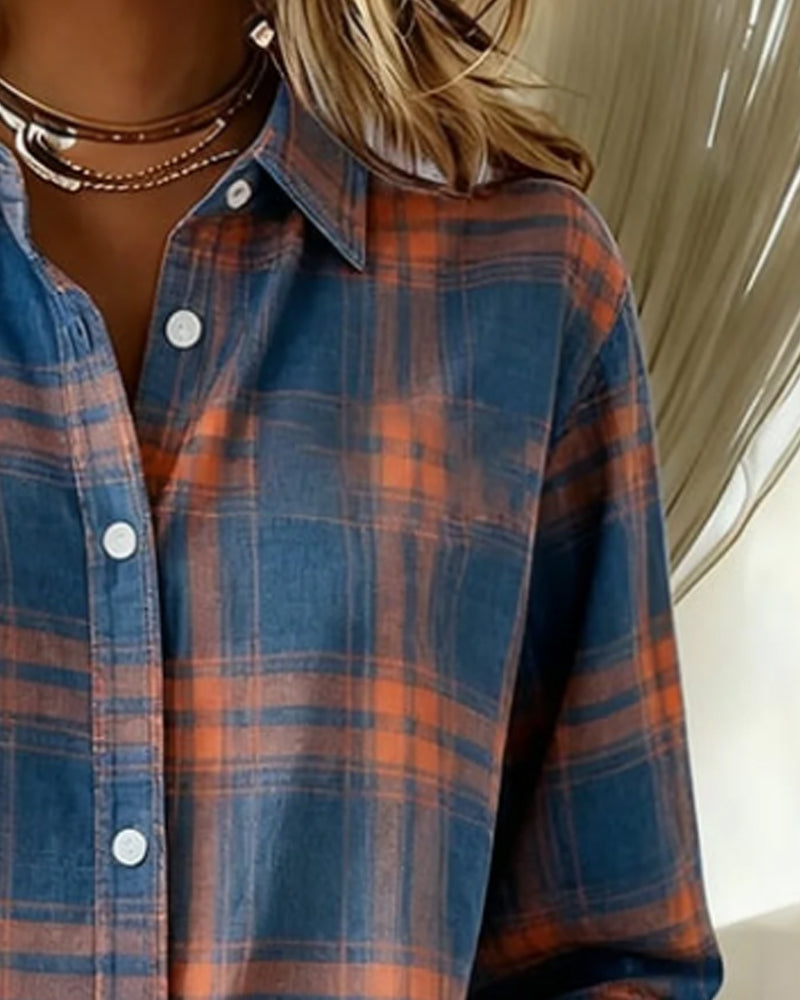 Victoria® | Shirt with Check Pattern and Notched Collar