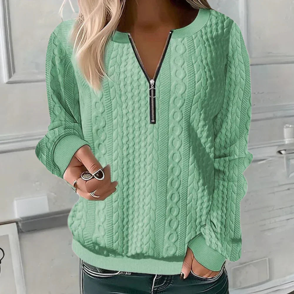 Nikita | Casual Women’s V-Neck Sweater with Zipper – Comfort & Style