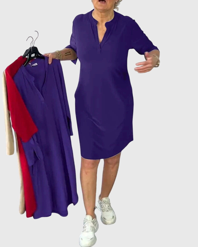 Victoria | Solid V-Neck Dress