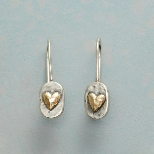 Victoria | Vintage Silver Earrings with Golden Heart
