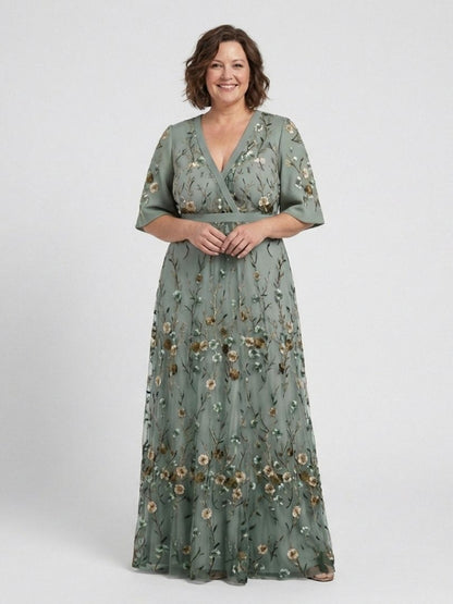 Auriane | Floral V Neck Short Sleeve Maxi Dress