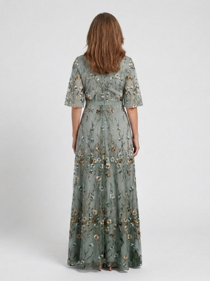 Auriane | Floral V Neck Short Sleeve Maxi Dress