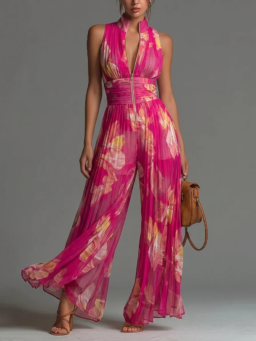 Savannah | Pleated Halter Wide-Leg Jumpsuit