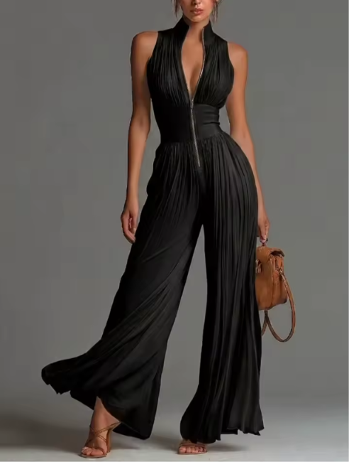Savannah | Pleated Halter Wide-Leg Jumpsuit